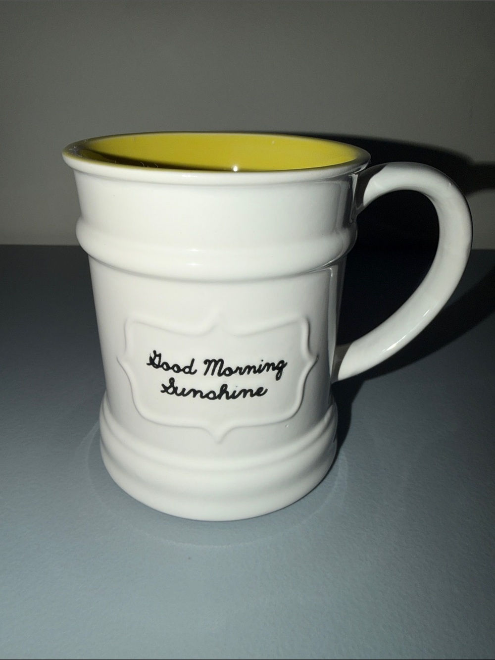 Good Morning Sunshine Ceramic Mug - White Exterior with Yellow Interior